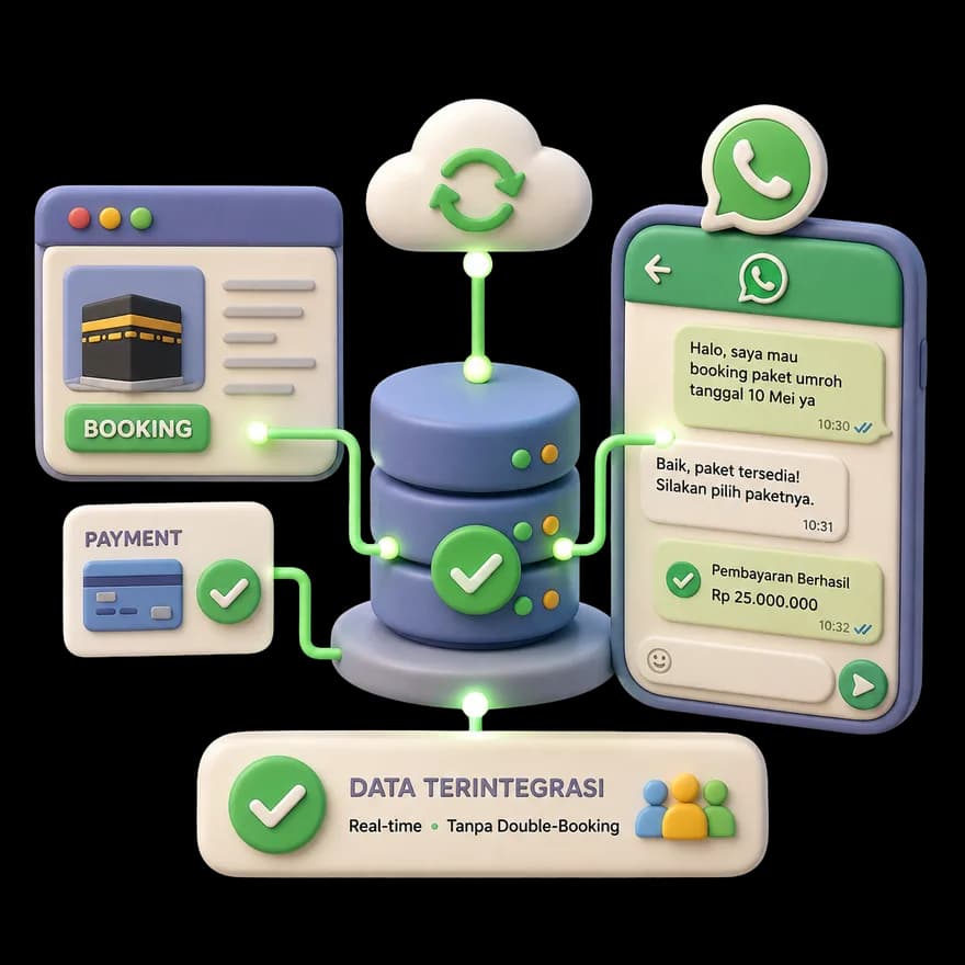 Sinkronisasi data booking umroh antara website dan WhatsApp Tawafku