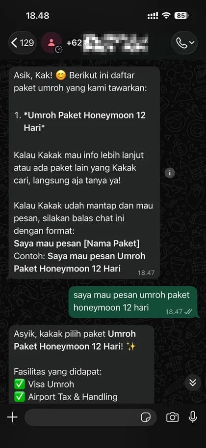 Tangkapan layar chat WhatsApp AI Tawafku